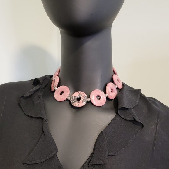 Raspberry Pink Rhodolite Circle Necklace - Picture 9 of 10